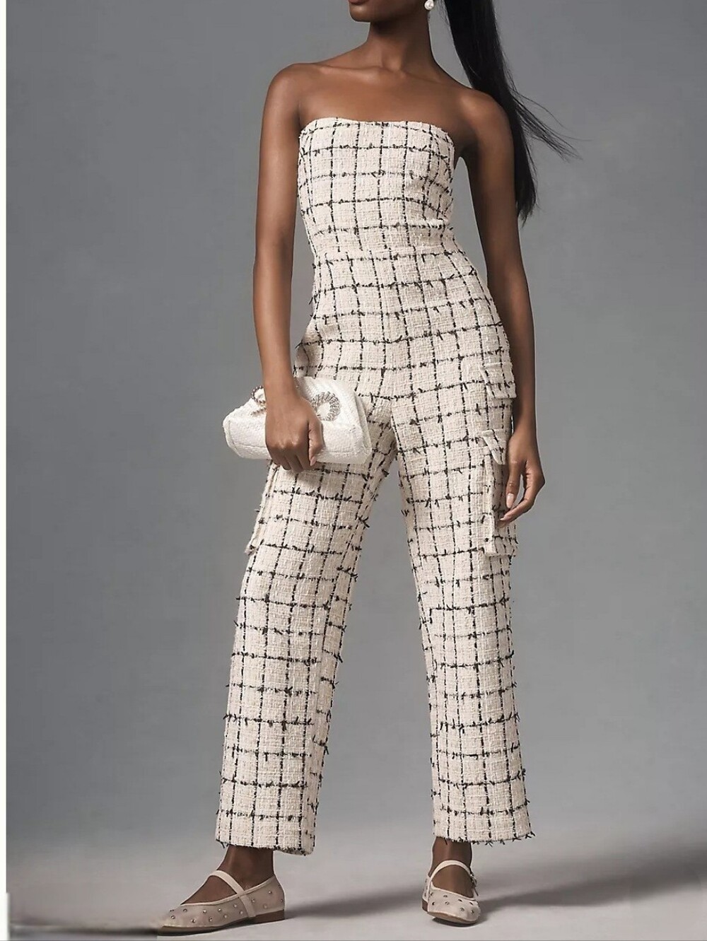 English Factory Tweed Strapless Jumpsuit